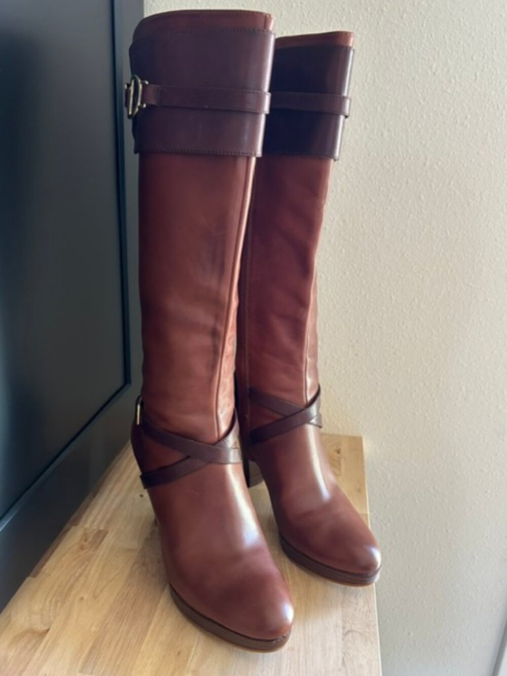 Cole Haan Nike Air Knee High Riding Boots Two-Tone Brown 8.5B